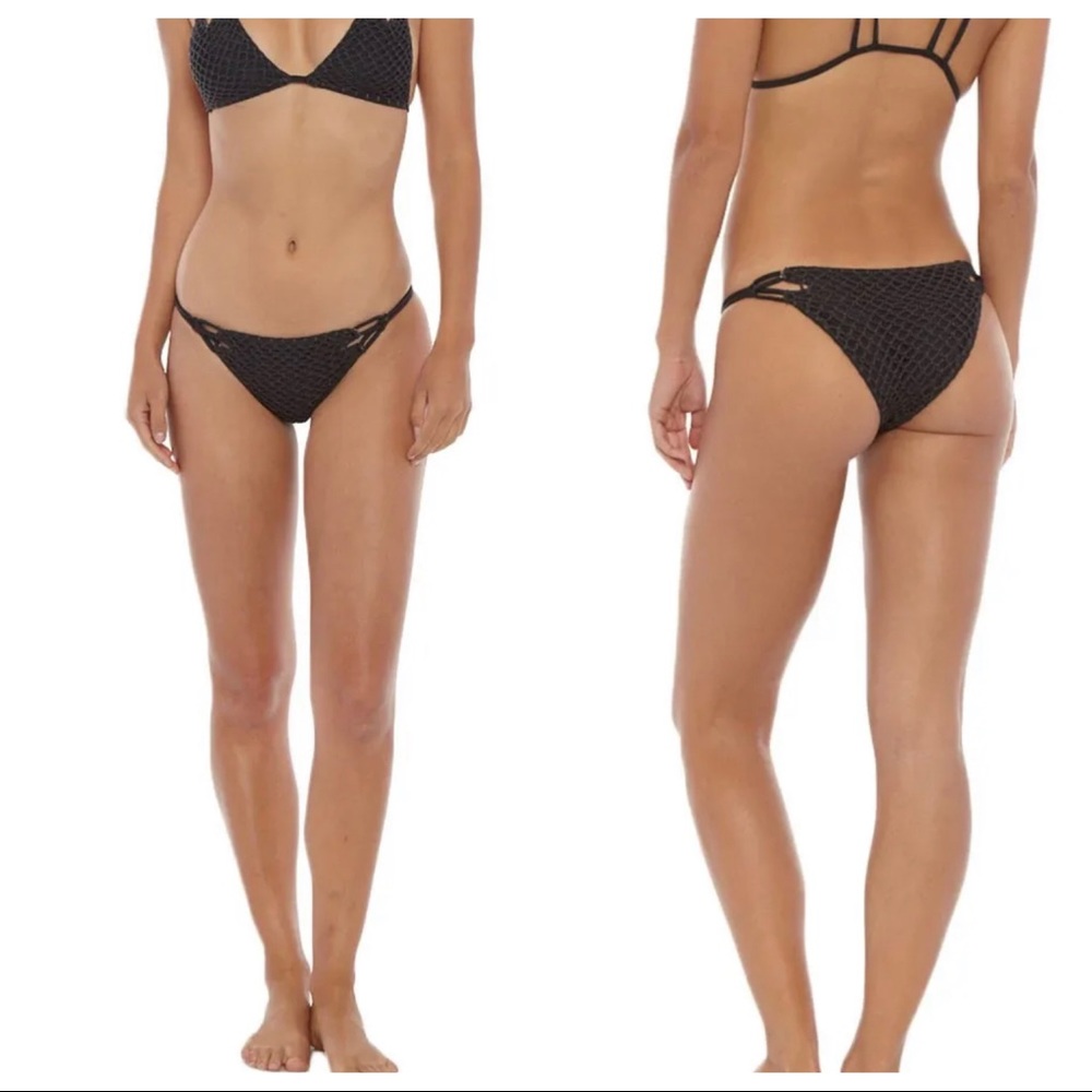 Acacia Swimwear nusa crochet lace up black bikini bottoms